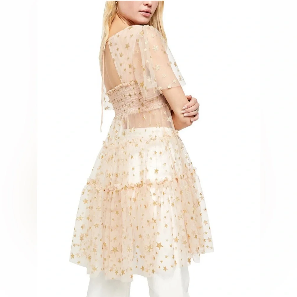 Free People Starbright Dress metallic gold bodice long tunic - Picture 6 of 16